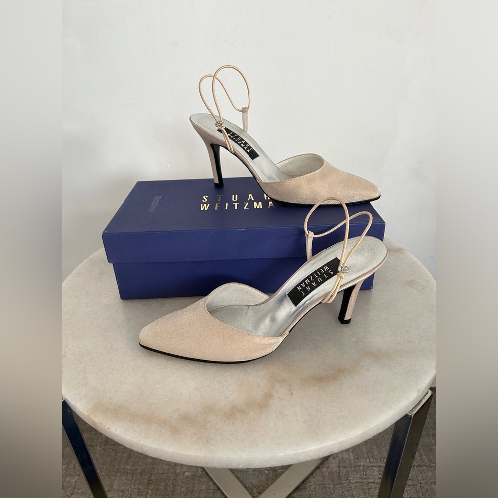 Stuart Weitzman Bone Shimmer 3.5” Heel Size 7.5 - image 1